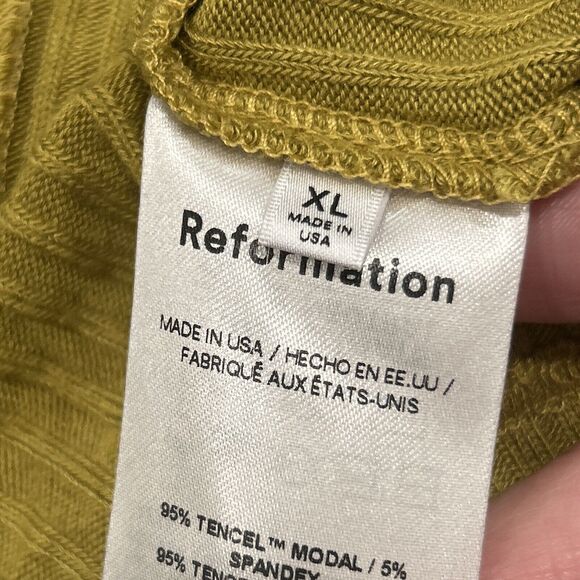 Reformation Top Womens XL One Button Ribbed Chartreuse Knit Soft Stretch - Picture 3 of 5